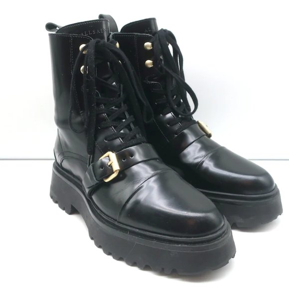 AllSaints Shoes - AllSaints Stellar Cap Toe Combat Boots Black Polished Leather Size 8